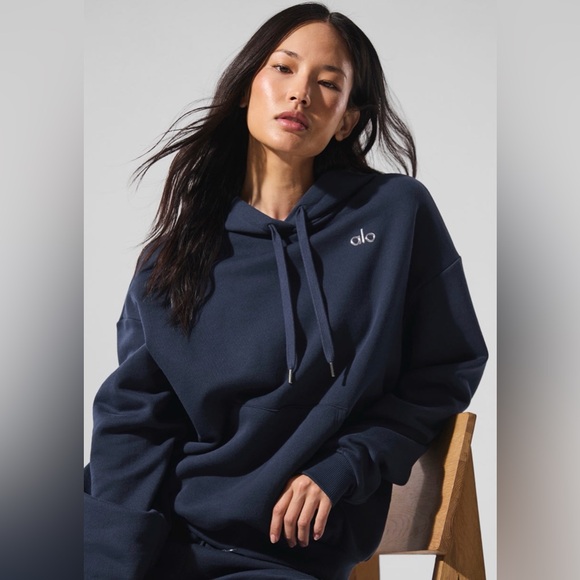 ALO Yoga Tops - Alo Accolade Hoodie, Navy, Size M